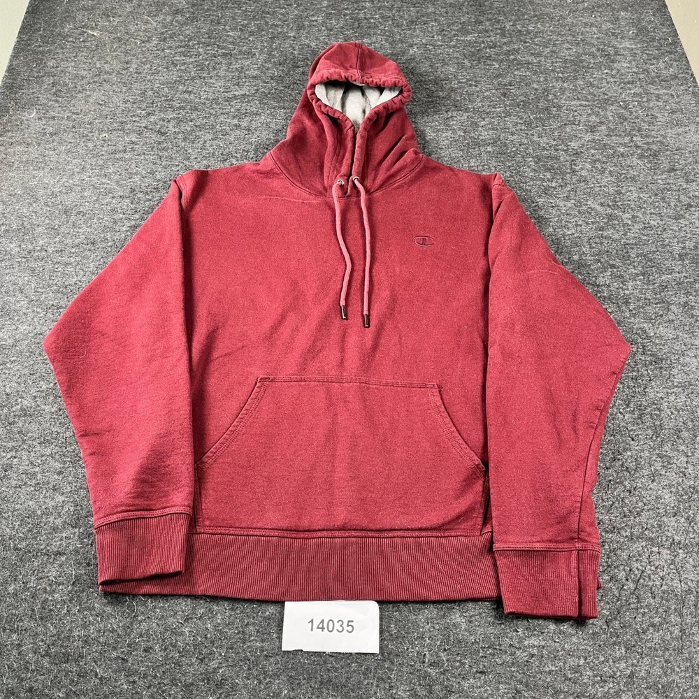 Champion Hoodie Mens Large Maroon Fleece Lined Long Sleeve Athleticwear Pullover